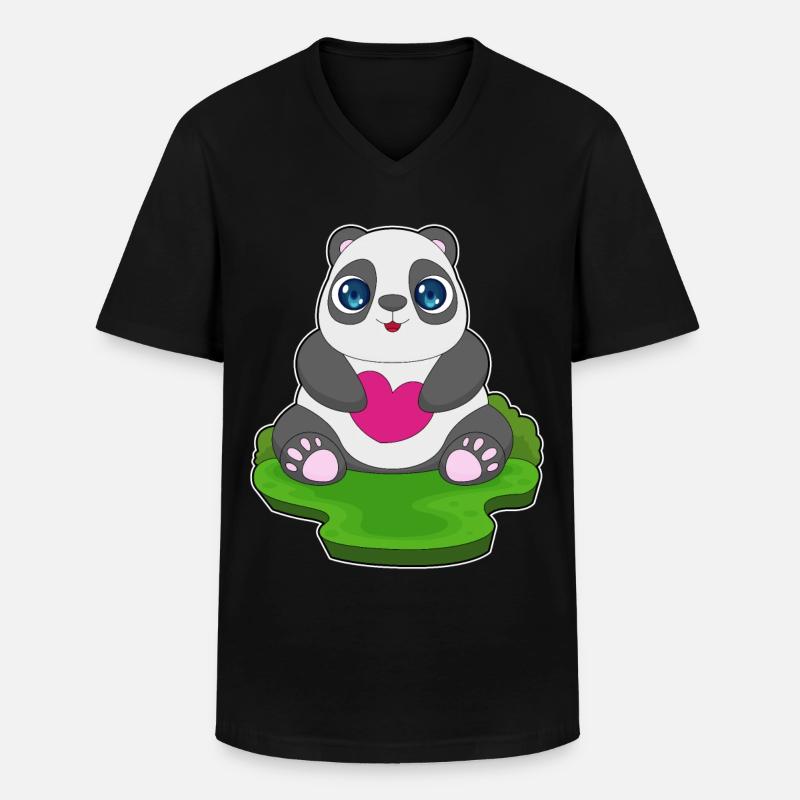 Panda Herz - Männer-T-Shirt mit V-Ausschnitt - Schwarz