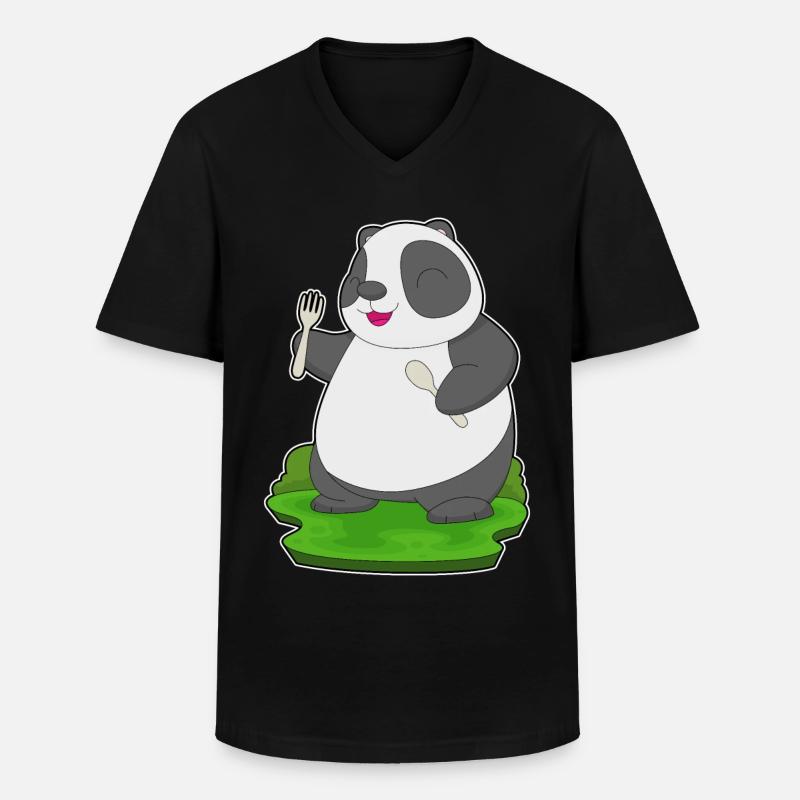 Panda Besteck Kochen Küche - Männer-T-Shirt mit V-Ausschnitt - Schwarz