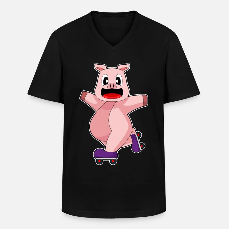 Schwein Inline skating Rollschuhe - Männer-T-Shirt mit V-Ausschnitt - Schwarz