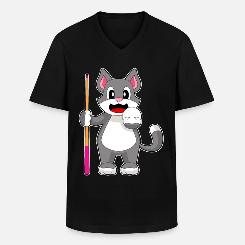 Katze Billiard Queue - Männer-T-Shirt mit V-Ausschnitt - Schwarz