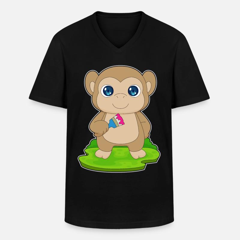 Affe Maler Pinsel Malen - Männer-T-Shirt mit V-Ausschnitt - Schwarz