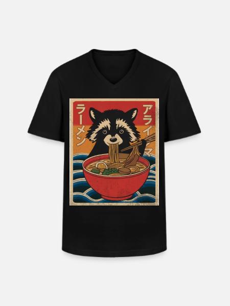 Kawaii Raccoon Ramen Funny Japanese Anime - Men's V-Neck T-Shirt - black