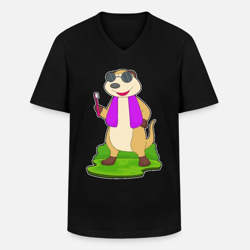 Erdmännchen Zahnbürste - Männer-T-Shirt mit V-Ausschnitt - Schwarz
