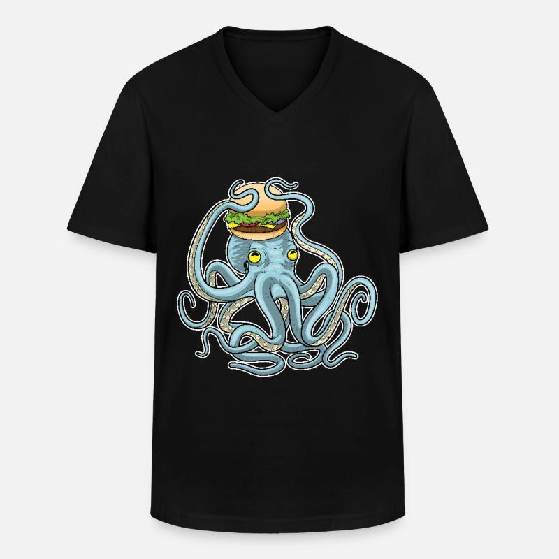 Krake Cheeseburger - Männer-T-Shirt mit V-Ausschnitt - Schwarz