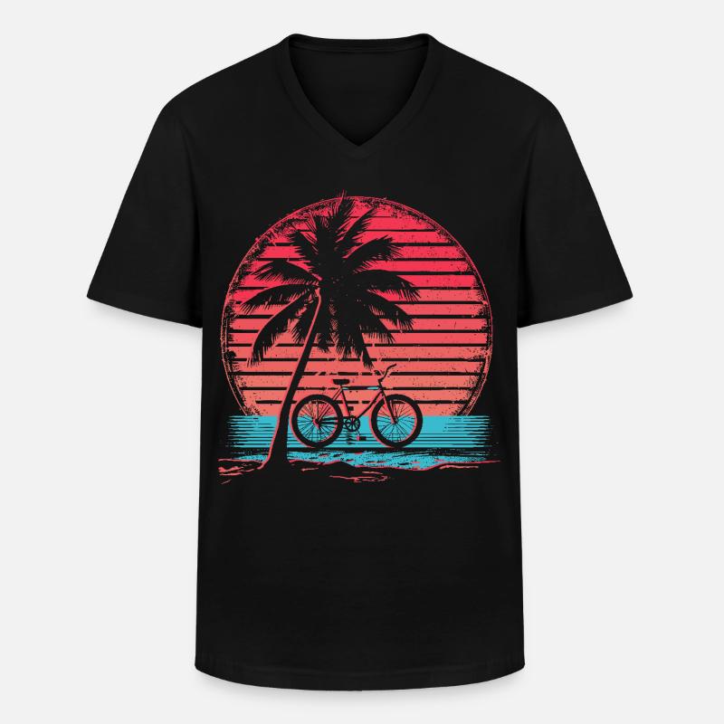 Fahrrad Synthwave - Männer-T-Shirt mit V-Ausschnitt - Schwarz