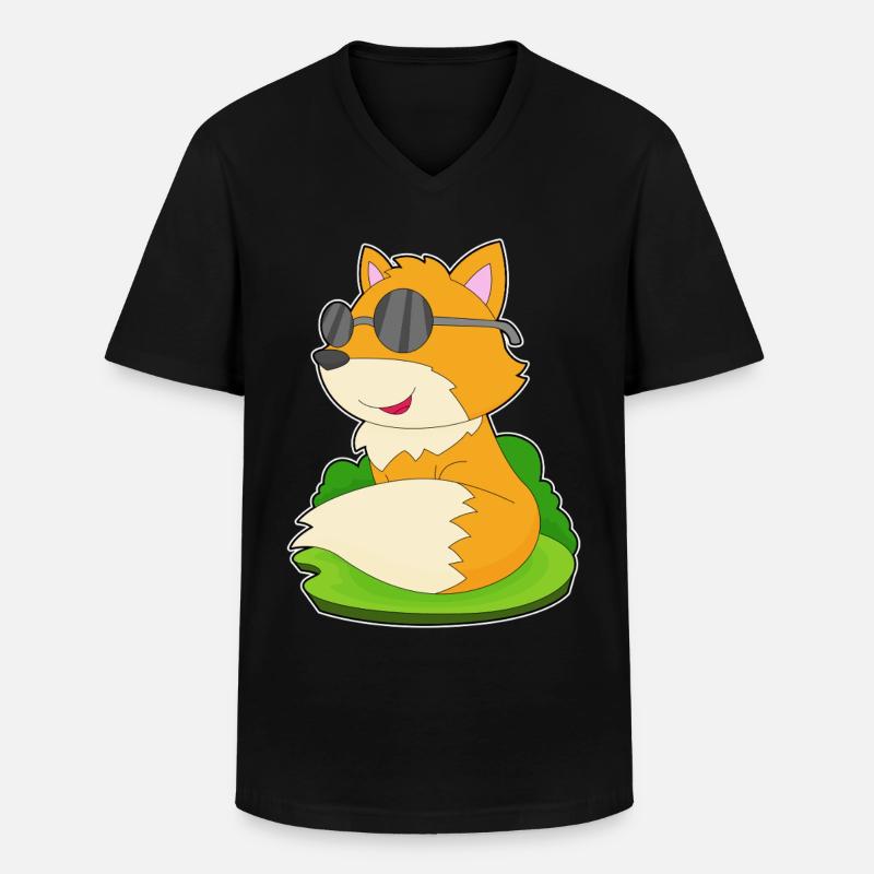 Fuchs Sonnenbrille - Männer-T-Shirt mit V-Ausschnitt - Schwarz