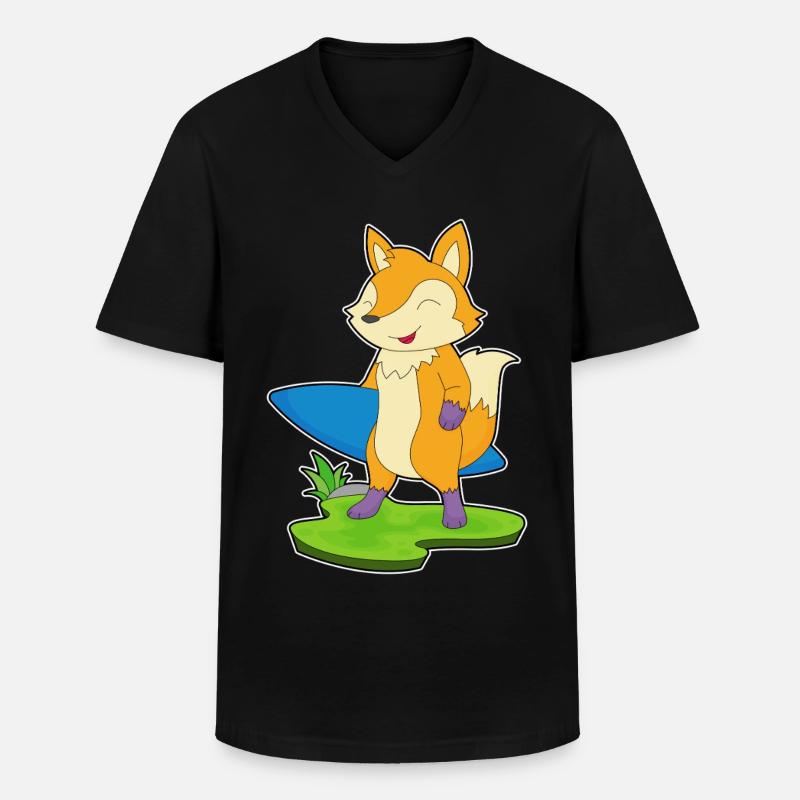 Fuchs Surfen Surfbrett Sommer - Männer-T-Shirt mit V-Ausschnitt - Schwarz
