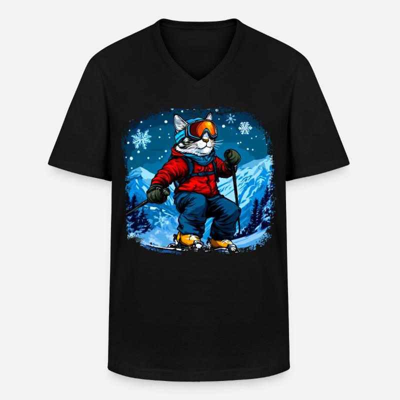 Katzen Ski - Männer-T-Shirt mit V-Ausschnitt - Schwarz