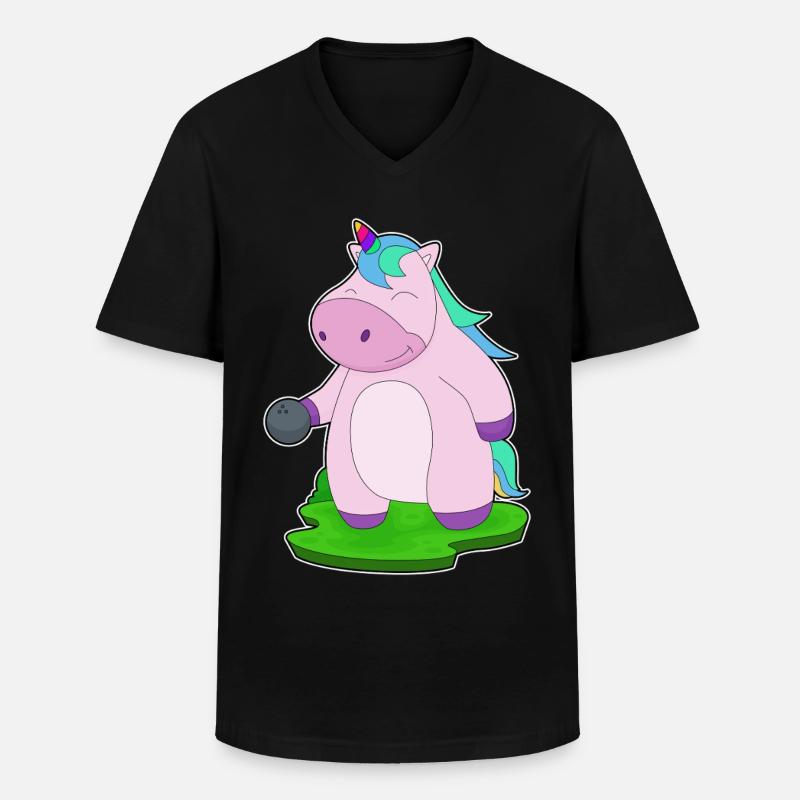 Einhorn Bowling Bowlingkugel - Männer-T-Shirt mit V-Ausschnitt - Schwarz