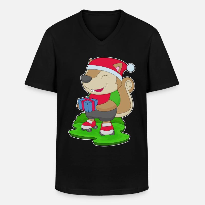 Eichhörnchen Weihnachten Inline skating - Männer-T-Shirt mit V-Ausschnitt - Schwarz