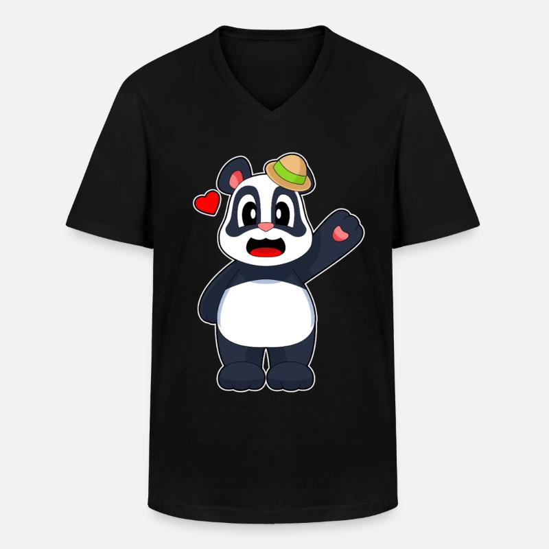 Panda Hut - Männer-T-Shirt mit V-Ausschnitt - Schwarz