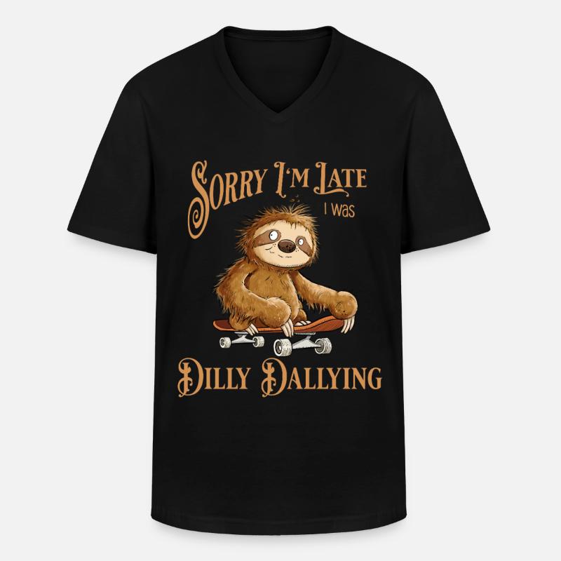 Faultier Mit Skateboard Dilly Dallying - Männer-T-Shirt mit V-Ausschnitt - Schwarz