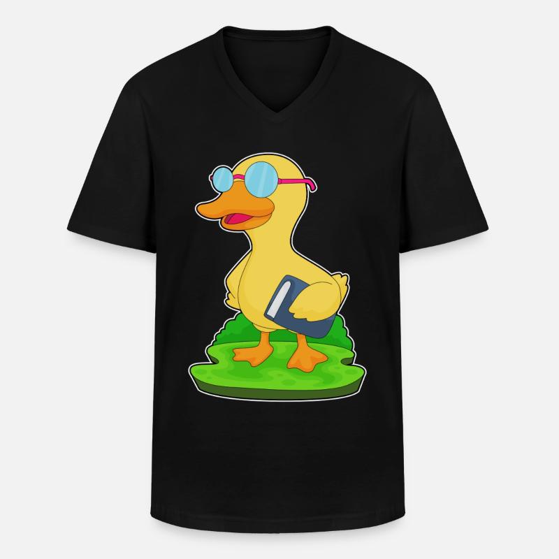 Ente Nerd Buch Brille - Männer-T-Shirt mit V-Ausschnitt - Schwarz