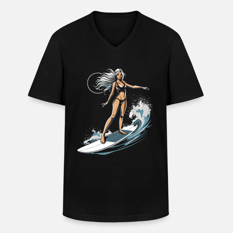 Weibliche Surferin Grafik - Männer-T-Shirt mit V-Ausschnitt - Schwarz