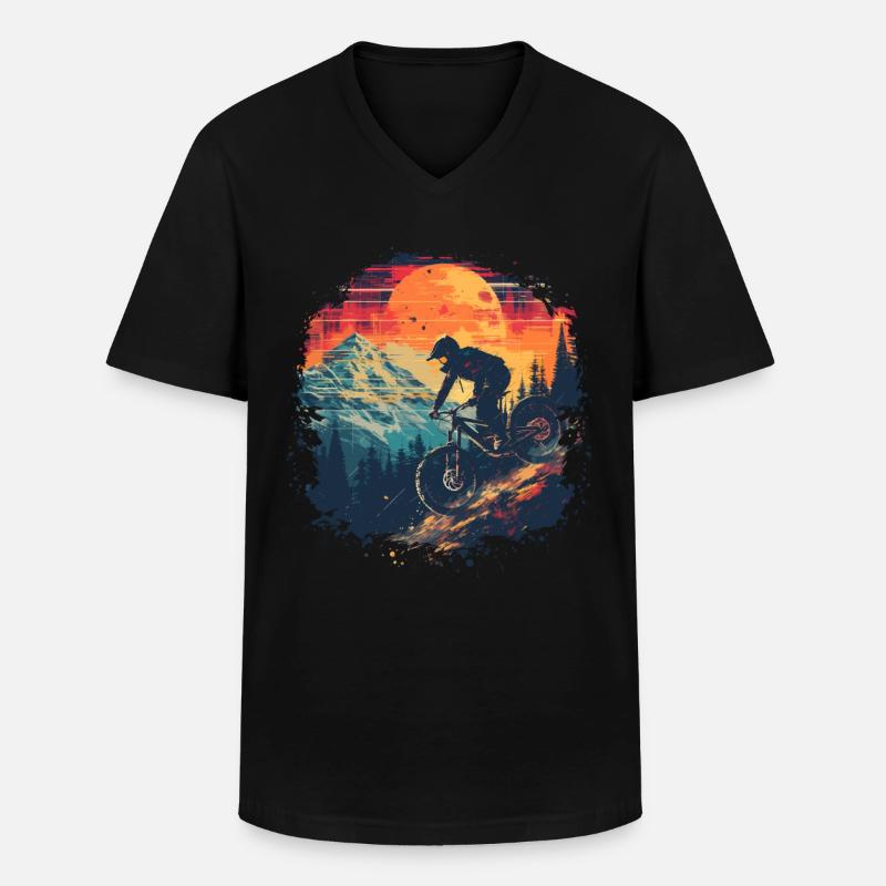 VTT Synthwave - T-shirt col V Homme - noir