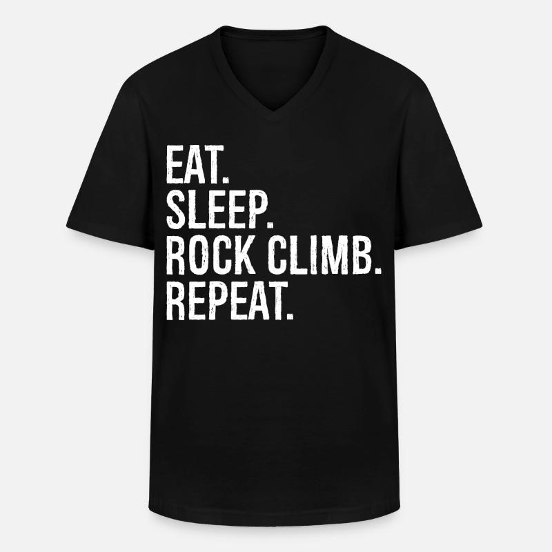 eat sleep rock climb repeat - Männer-T-Shirt mit V-Ausschnitt - Schwarz