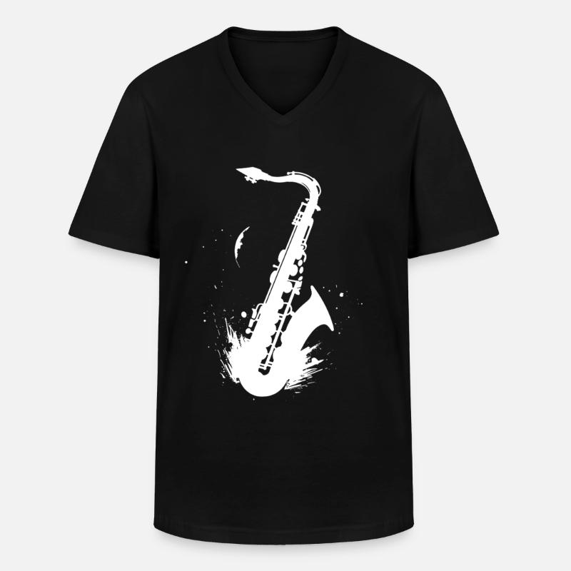 Saxophon Grafik - Männer-T-Shirt mit V-Ausschnitt - Schwarz