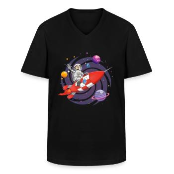 L’astronaute et la fusée rouge dans l’espace. - T-shirt col V Homme - noir - Devant - AI Model Male 178 dark (178cm)
