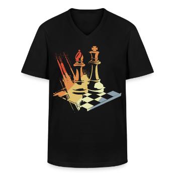 Échecs vintage - T-shirt col V Homme - noir - Devant - AI Model Male 178 dark (178cm)