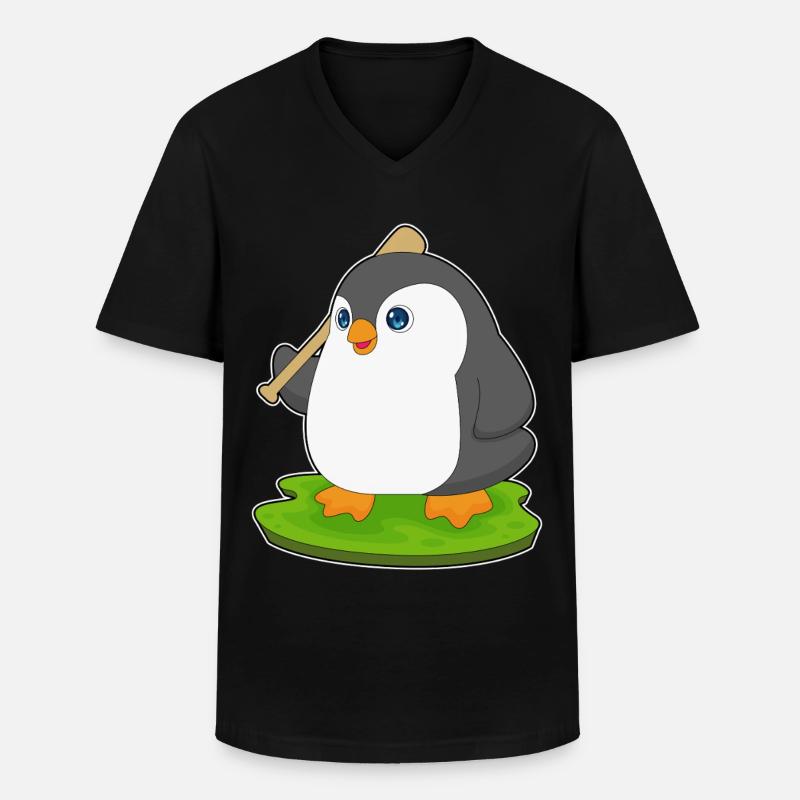 Pinguin Baseball Baseballschläger - Männer-T-Shirt mit V-Ausschnitt - Schwarz