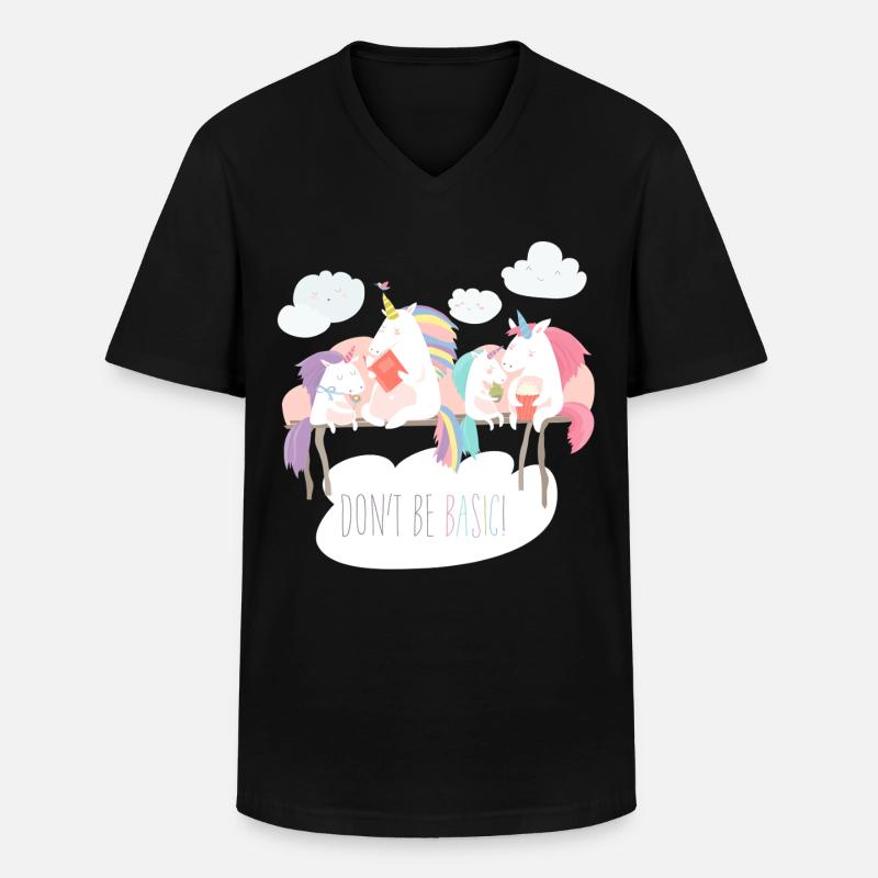 Einhorn don't be basic statement - Männer-T-Shirt mit V-Ausschnitt - Schwarz