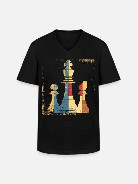 Chess Queen and King Graphic - Men's V-Neck T-Shirt - black