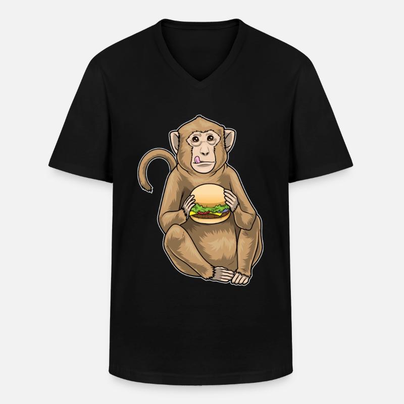 Affe Cheeseburger - Männer-T-Shirt mit V-Ausschnitt - Schwarz