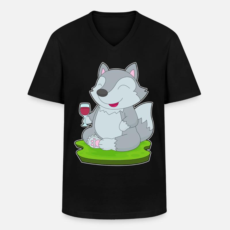 Wolf Rotwein - Männer-T-Shirt mit V-Ausschnitt - Schwarz