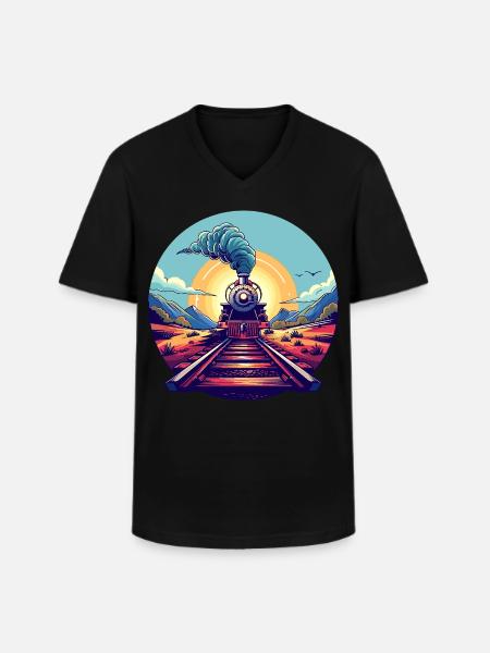 Railway Portrait - Men's V-Neck T-Shirt - black