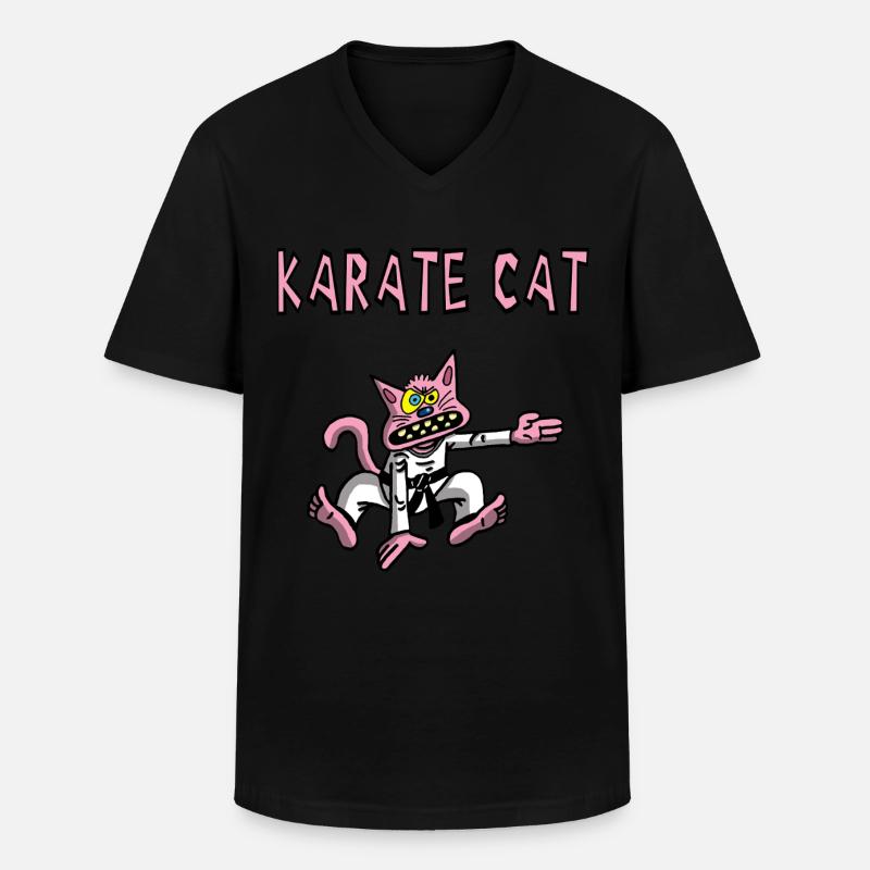 Karate und rosa Katze - Männer-T-Shirt mit V-Ausschnitt - Schwarz