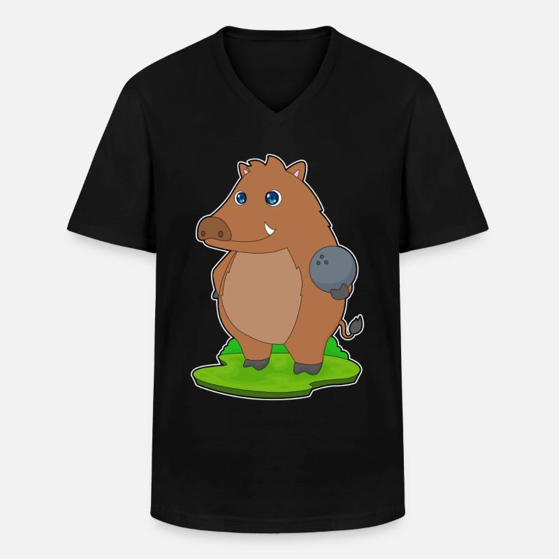 Eber Bowling Bowlingkugel - Männer-T-Shirt mit V-Ausschnitt - Schwarz