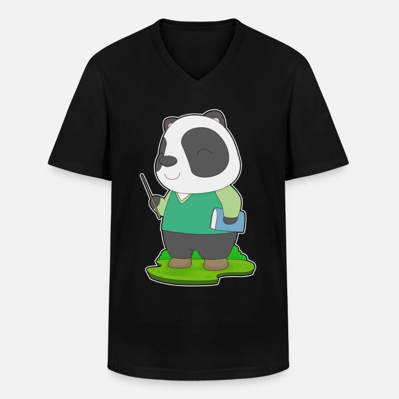 Panda Lehrer Buch - Männer-T-Shirt mit V-Ausschnitt - Schwarz
