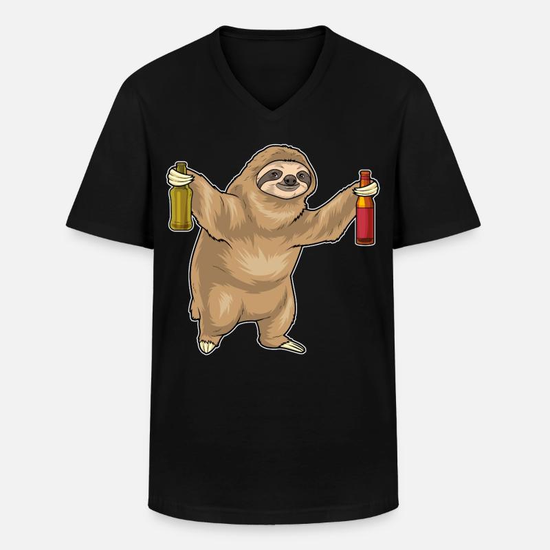 Faultier Flasche Bier - Männer-T-Shirt mit V-Ausschnitt - Schwarz