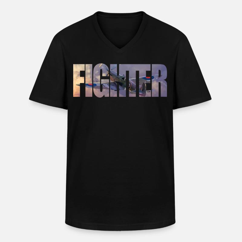 Fighter Spitfire - Männer-T-Shirt mit V-Ausschnitt - Schwarz