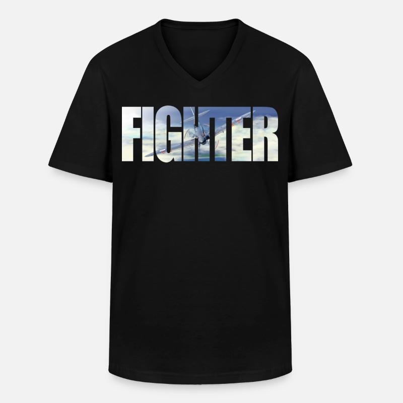 Fighter Spitfire - Männer-T-Shirt mit V-Ausschnitt - Schwarz