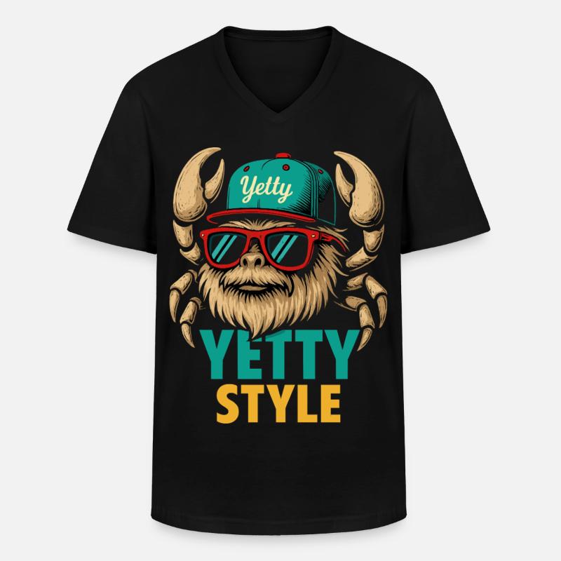 Graphisme Yeti Style Yetty - T-shirt col V Homme - noir