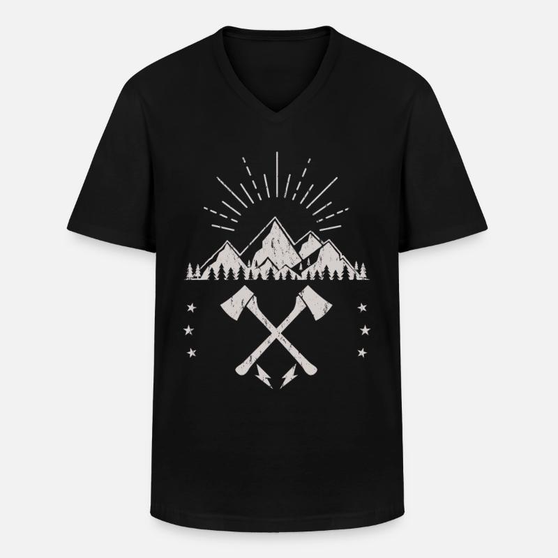 Robustes Berg-Sonnenaufgangsaxt-Emblem - Männer-T-Shirt mit V-Ausschnitt - Schwarz