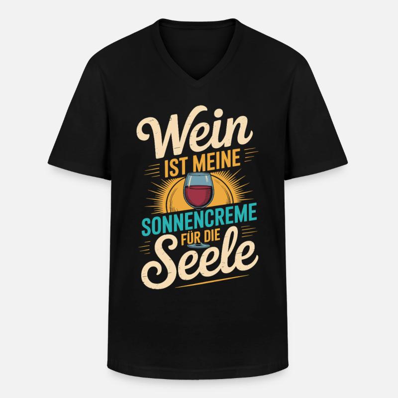 Wein als Sonnencreme der Seele - Männer-T-Shirt mit V-Ausschnitt - Schwarz