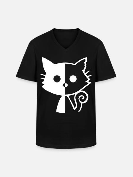 White Kitten Yin and Yang - Men's V-Neck T-Shirt - black