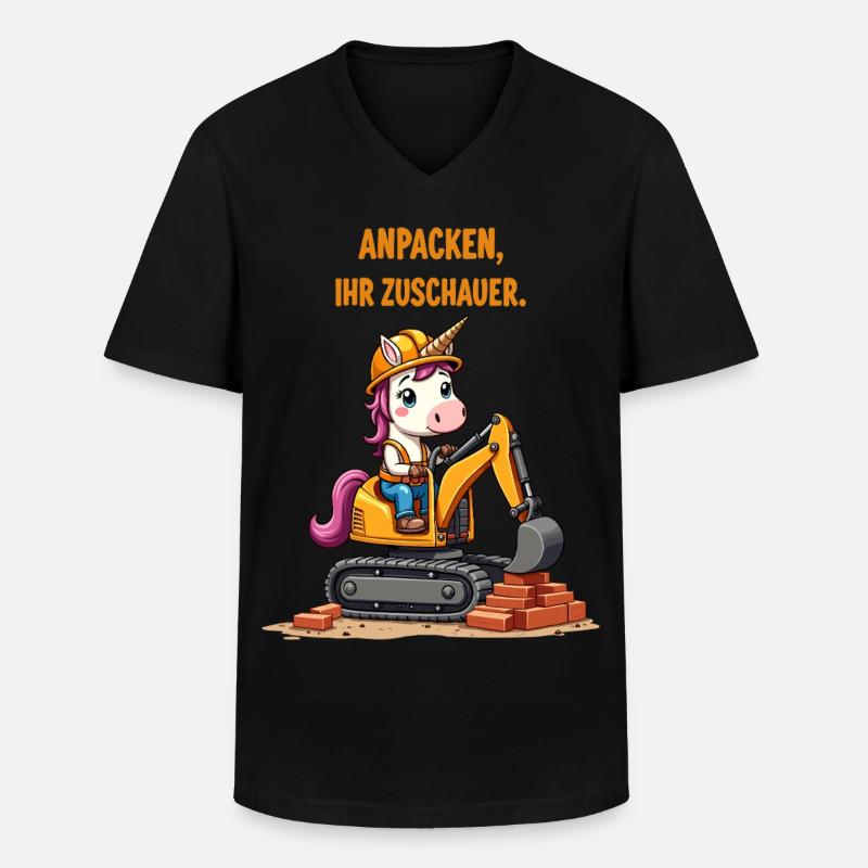 Einhorn Baggermeister - Männer-T-Shirt mit V-Ausschnitt - Schwarz