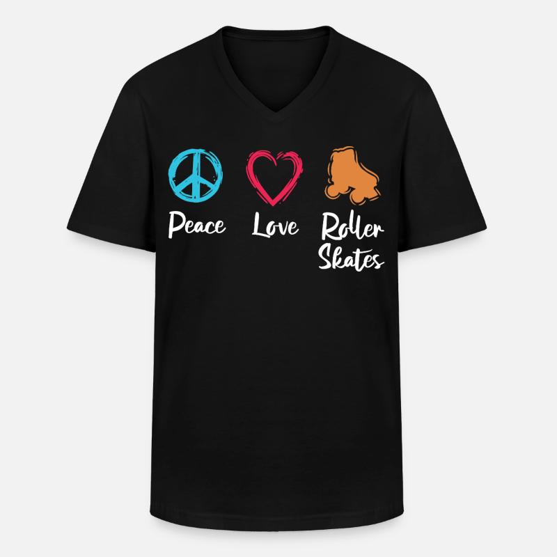 Frieden Liebe Rollerskates - Männer-T-Shirt mit V-Ausschnitt - Schwarz
