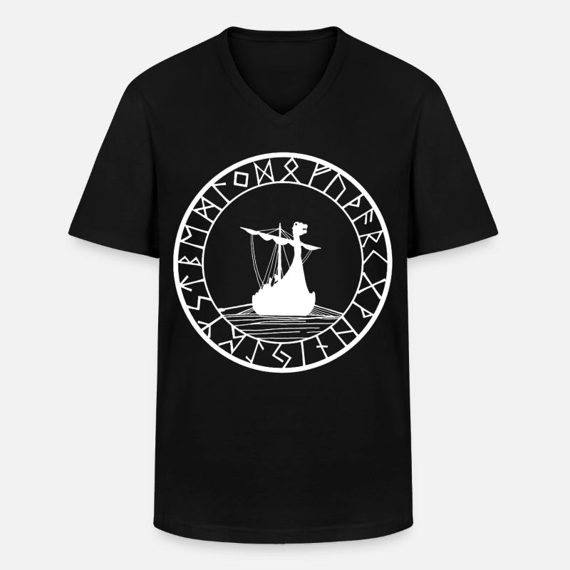Weißes Wikinger-Langschiff und Kompass - Männer-T-Shirt mit V-Ausschnitt - Schwarz