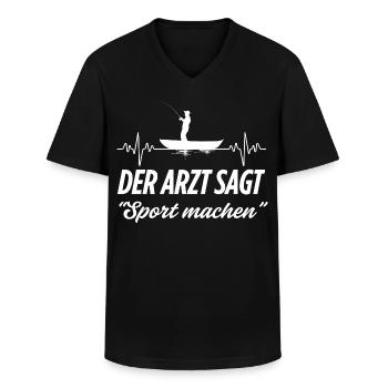 Do more sports - Angler Fisherman Fishing - Men's V-Neck T-Shirt - black - Front - AI Model Male 178 dark (178cm)