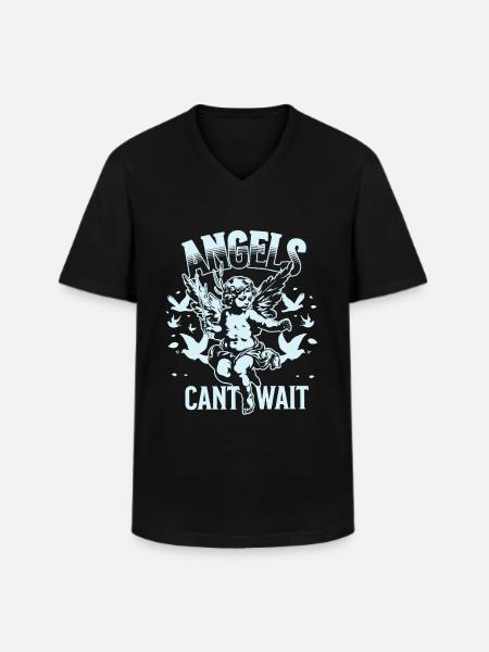 Engel-T-skjorte unisex Engler kan ikke vente VintageTee - Klassisk T-skjorte med V-hals for menn - svart