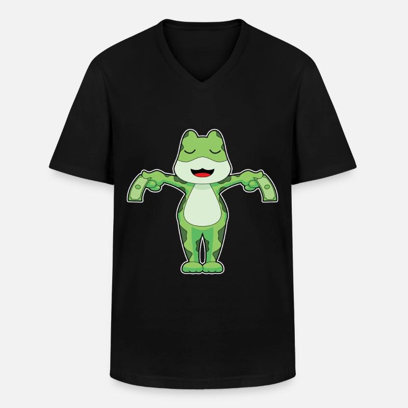 Frosch Banknote - Männer-T-Shirt mit V-Ausschnitt - Schwarz
