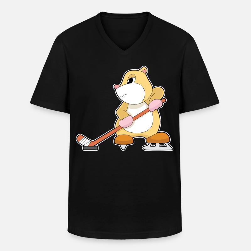 Hamster Eishockey Eishockeyschläger - Männer-T-Shirt mit V-Ausschnitt - Schwarz