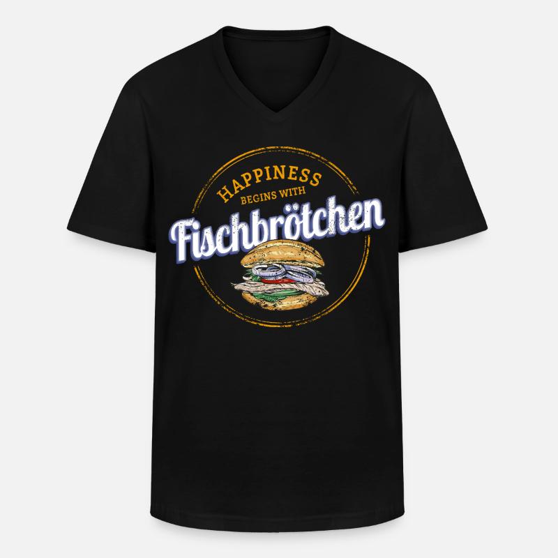 Fischbrötchen mit Matjes oder Bismarckhering - Männer-T-Shirt mit V-Ausschnitt - Schwarz