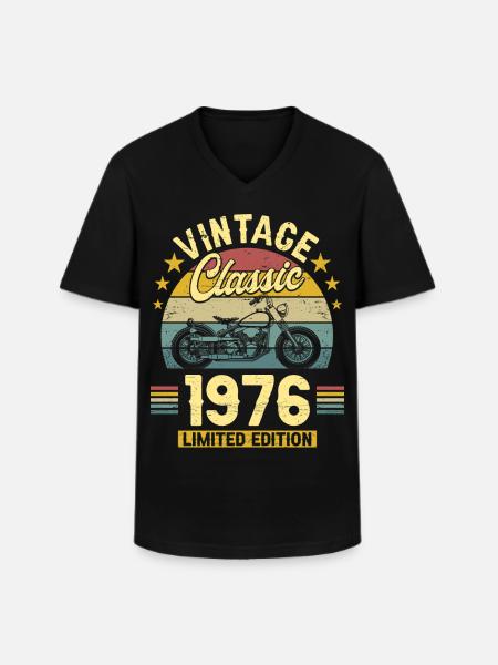 1976 Biker 50th Birthday Man - Men's V-Neck T-Shirt - black