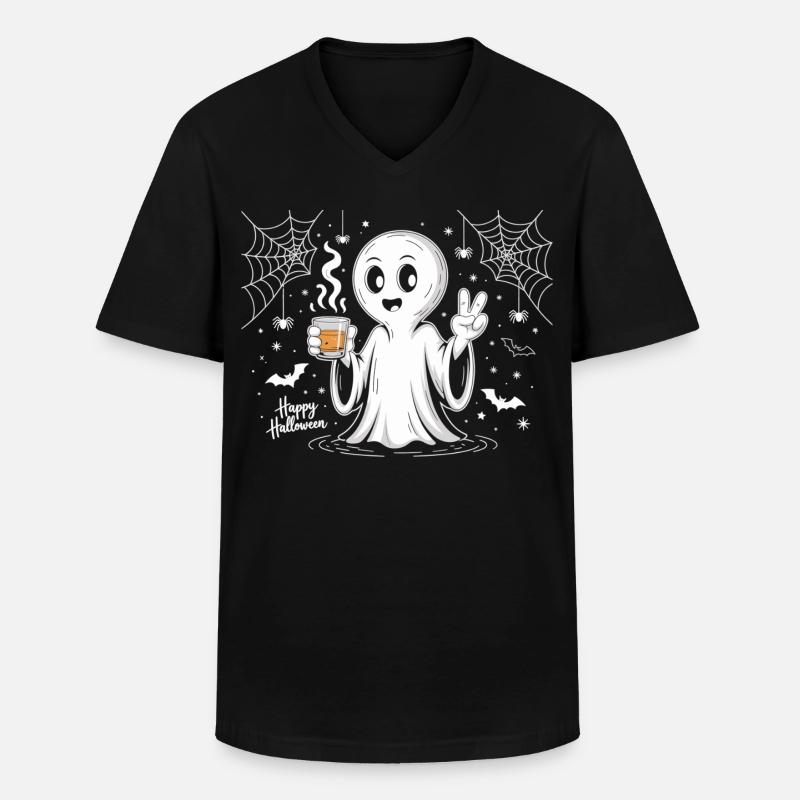 Schauriger Geist mit Halloween-Logo - Männer-T-Shirt mit V-Ausschnitt - Schwarz