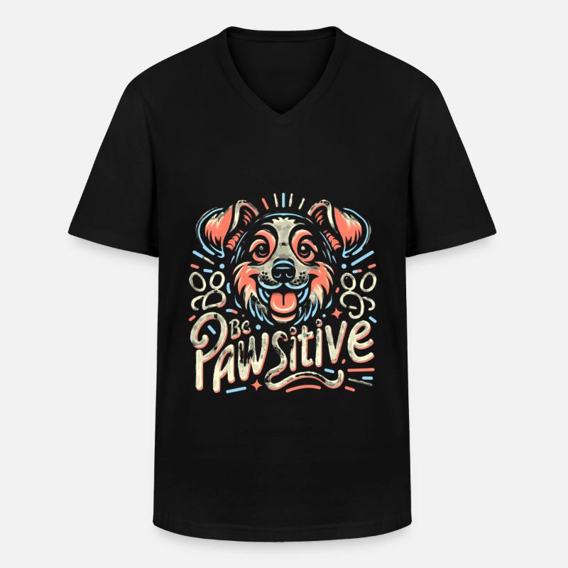Be pawsitive süßer Hund - Männer-T-Shirt mit V-Ausschnitt - Schwarz